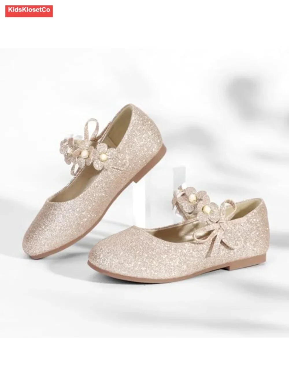 Toddler Flower Girl Pearls Mary Jane Ballet Flats - Round Toe, Hook Loop